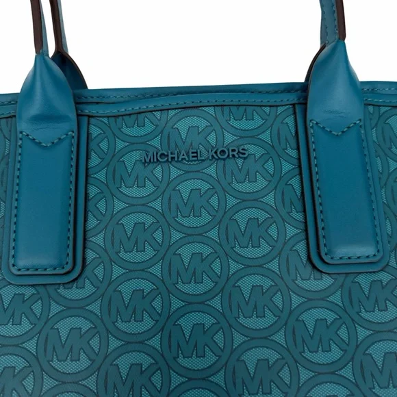 MICHAEL KORS teal Jodie large logo jacquard tote one size - Picture 3 of 15